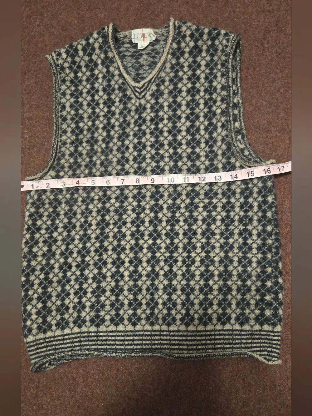 Vintage J. Crew Argyle Sweater Vest Tan & Black Men's Size Small 100% Wool